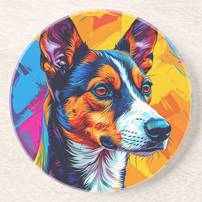 Abstrakt Basenji Dog Portrait Getränkeuntersetzer (Vorne)