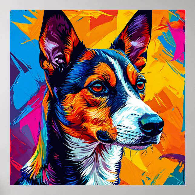 Abstrakt Basenji Dog Portrait Poster (Vorne)