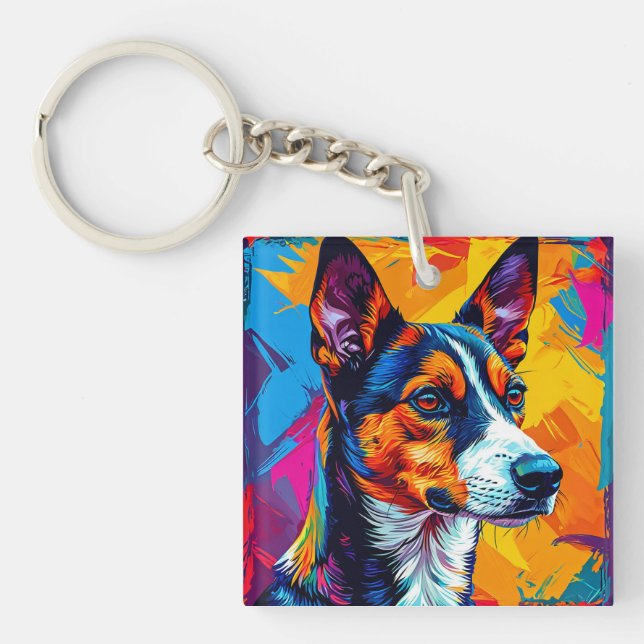 Abstrakt Basenji Dog Portrait Schlüsselanhänger (Vorderseite)