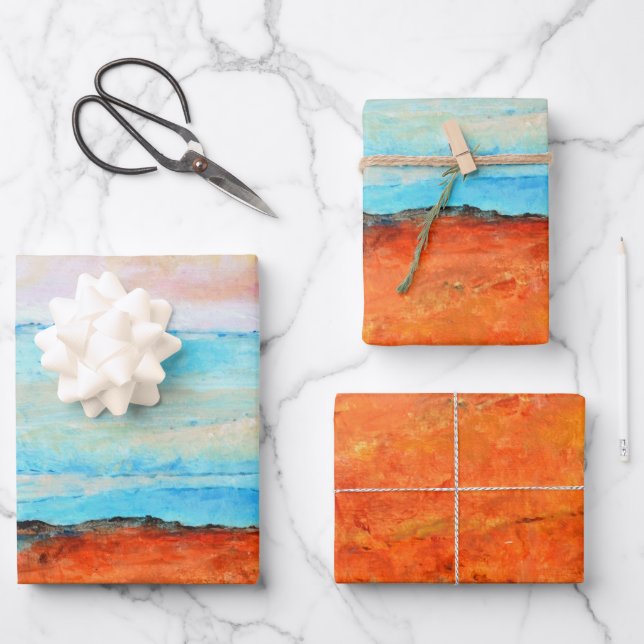 Abstrakt Beach Orange Blue Art Geschenkpapier Set (Vorderseite)