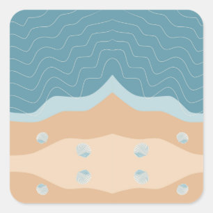 Abstrakt Beach Pattern Wave Lines Blue Sand Musche Quadratischer Aufkleber