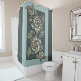 Abstrakt Beige Light Blue Fraktal Kunstgalerie Duschvorhang