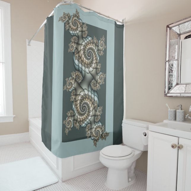 Abstrakt Beige Light Blue Fraktal Kunstgalerie Duschvorhang (Beispiel)