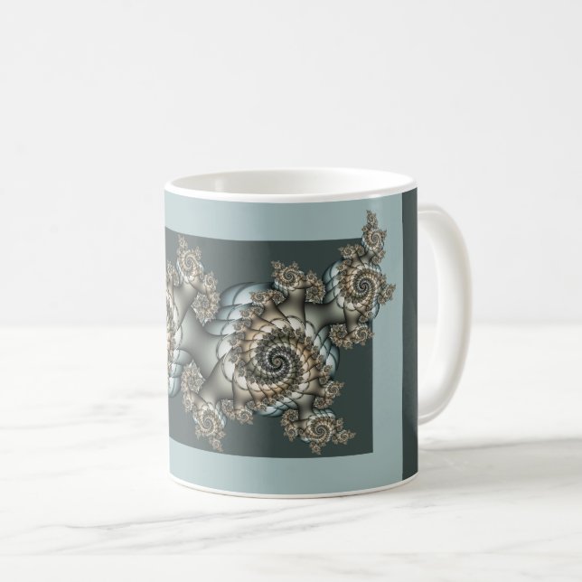 Abstrakt Beige Light Blue Fraktal Kunstgalerie Kaffeetasse (VorderseiteRechts)