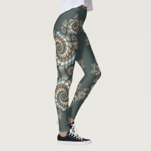 Abstrakt Beige Light Blue Fraktal Kunstgalerie Leggings