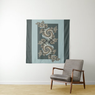 Abstrakt Beige Light Blue Fraktal Kunstgalerie Wandteppich