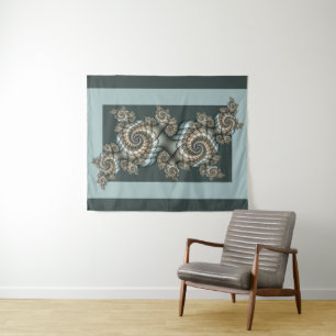 Abstrakt Beige Light Blue Fraktal Kunstgalerie Wandteppich
