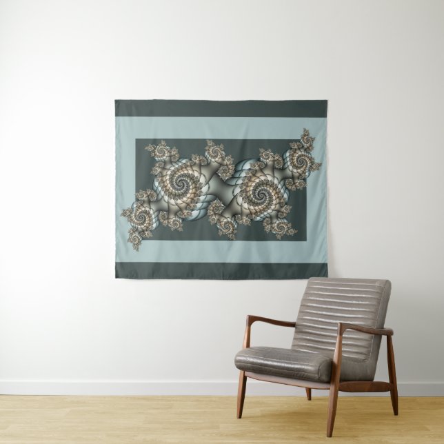 Abstrakt Beige Light Blue Fraktal Kunstgalerie Wandteppich (Beispiel (Horizontal))