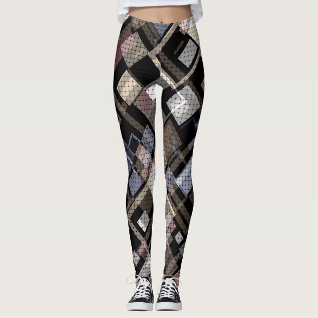 Abstrakt, beige, schwarz, plädiert leggings (Vorderseite)