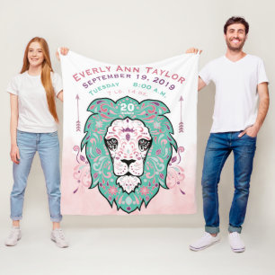 Abstrakt bemaltes Löwenbaby Mädchen Geburtsstatist Fleecedecke
