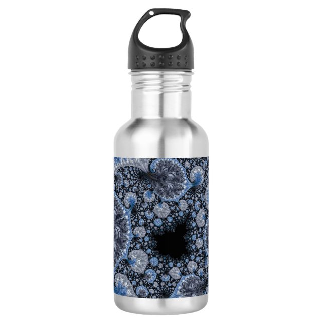Abstrakt Black Blue Fraktal Edelstahlflasche (Vorderseite)