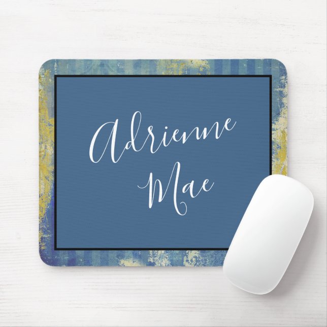 Abstrakt Blau & Gold gerahmte Personalisierung Mousepad (Mit Mouse)