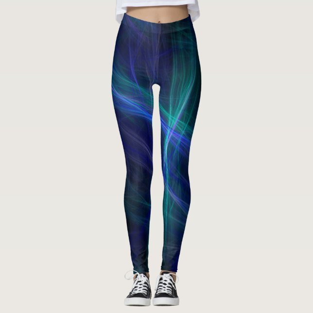 Abstrakt Blau-grünes Fraktal Mist Leggings (Vorderseite)