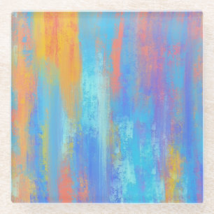 Abstrakt Blau und Orange Glasuntersetzer
