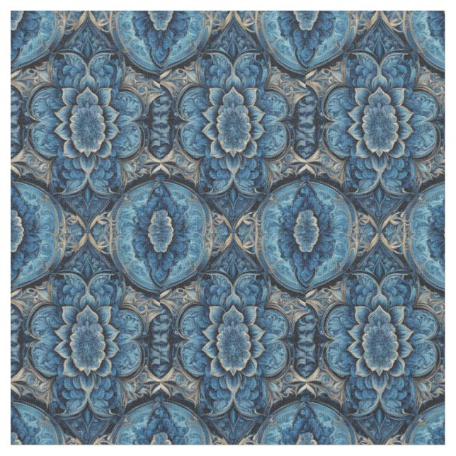 Abstrakt Blau und Silber Floral Stoff (Nahaufnahme)