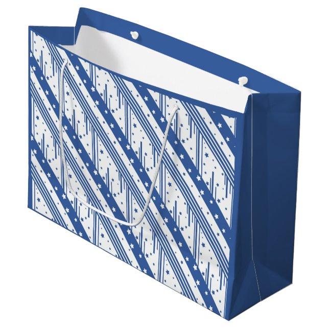 Abstrakt Blau und Weiß Große Geschenktüte (Vorderseite Schrägansicht)