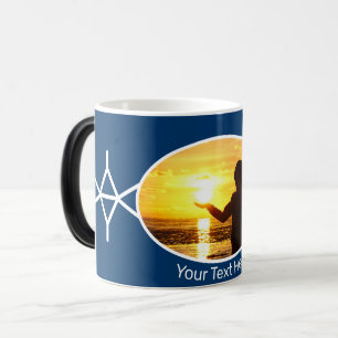 Abstrakt blau und weiß mit Foto und Text! Verwandlungstasse