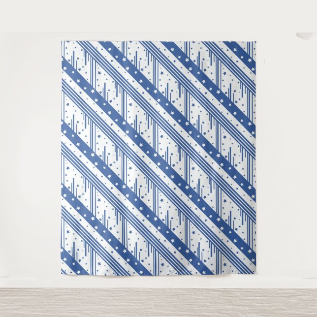 Abstrakt Blau und Weiß Wandteppich (Vorderseite)