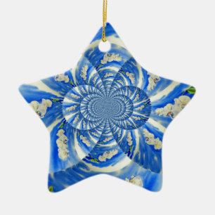 Abstrakt-blaue Blumenbemalung Keramik Ornament