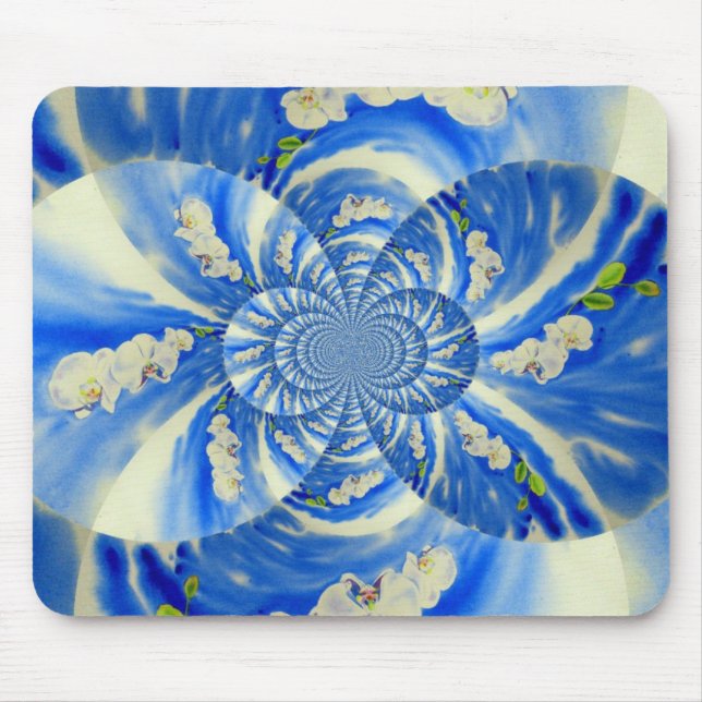 Abstrakt-blaue Blumenbemalung Mousepad (Vorne)
