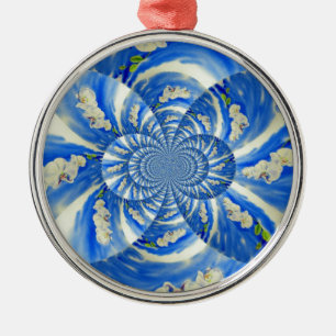 Abstrakt-blaue Blumenbemalung Silbernes Ornament