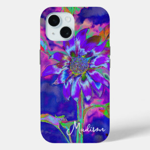 Abstrakt-blaue lila Sonnenblume   Retrofunky Case-Mate iPhone Hülle
