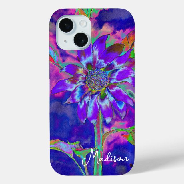 Abstrakt-blaue lila Sonnenblume | Retrofunky Case-Mate iPhone Hülle (Rückseite)