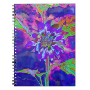 Abstrakt-blaue lila Sonnenblume   Retrofunky Notizblock