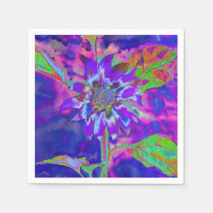 Abstrakt-blaue lila Sonnenblume Retrofunky Serviette