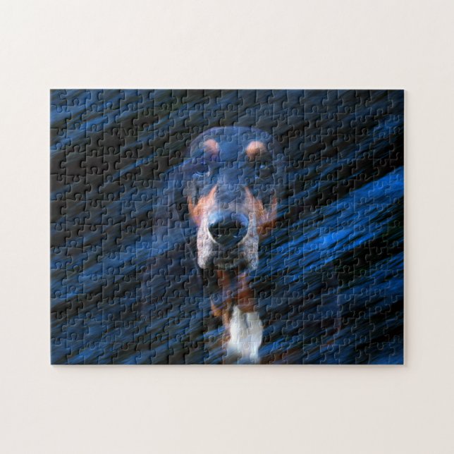 Abstrakt-blaues Basset-Hound Puzzle (Horizontal)