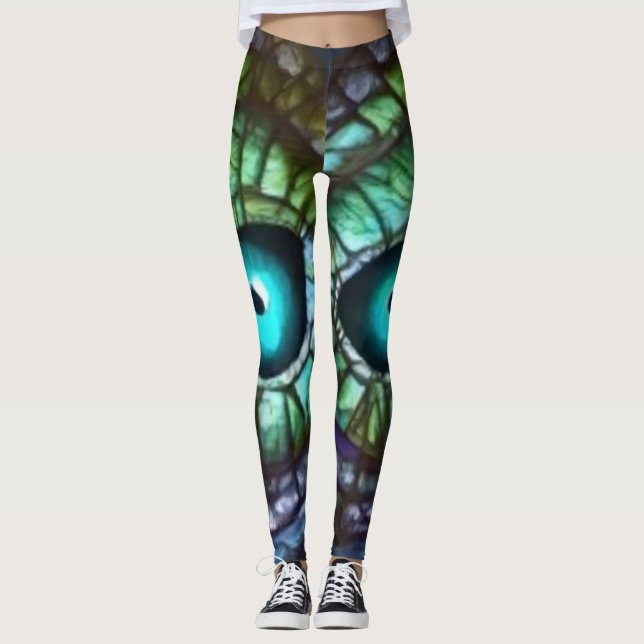 Abstrakt blaues grünes Auge Leggings (Vorderseite)
