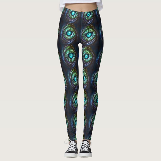 Abstrakt blaues grünes Auge Leggings (Vorderseite)