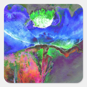 Abstrakt bläulich blühender Mohn Quadratischer Aufkleber