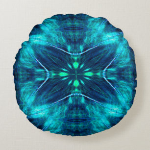 Abstrakt Bloom Aqua und Blue Fraktal Design Rundes Kissen