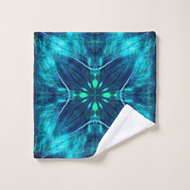 Abstrakt Bloom Aqua und Blue Fraktal Design Waschlappen (Waschlappen)