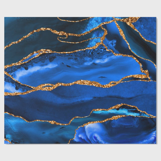 Abstrakt Blue Agate Watercolor Geschenkpapier (Flach)