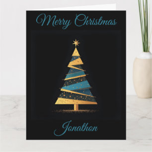 Abstrakt Blue and Gold Glittery Weihnachtsbaum Karte