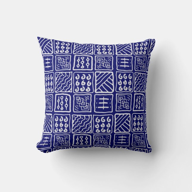 Abstrakt Blue Batik Pillow Kissen (Vorderseite)