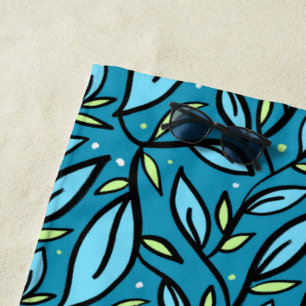 Abstrakt Blue Blätter Duschvorhang Strandtuch