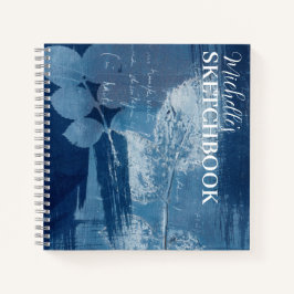 Abstrakt Blue Botanic Sketchbook Monogram Notizbuch