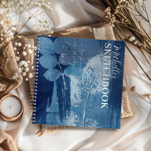 Abstrakt Blue Botanic Sketchbook Monogram Notizbuch