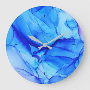 Abstrakt Blue Einzigartiges Alcohol Ink Art Große Wanduhr
