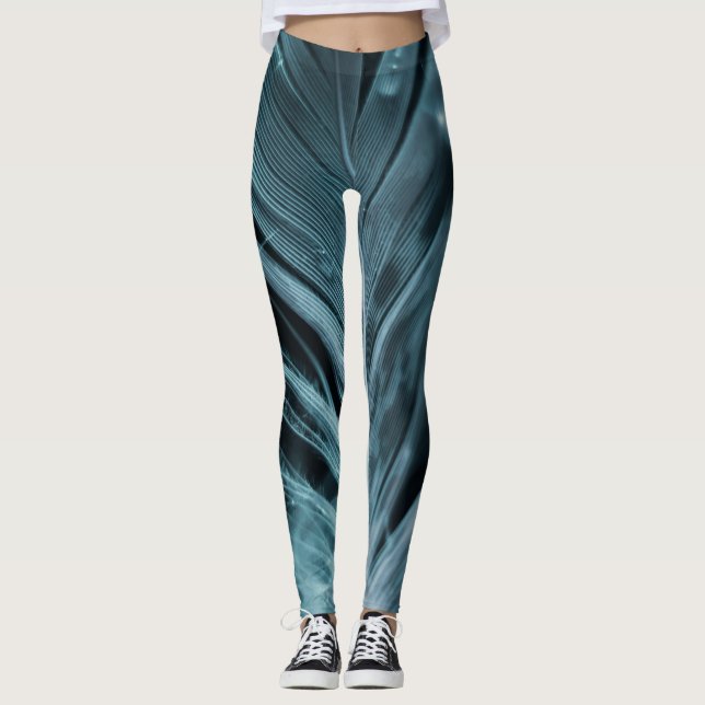 Abstrakt Blue Feathery Lines Leggings (Vorderseite)