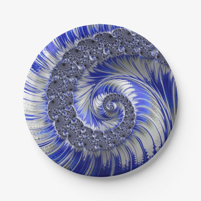 Abstrakt Blue Fraktal Spiral Paper Teller (Vorderseite)