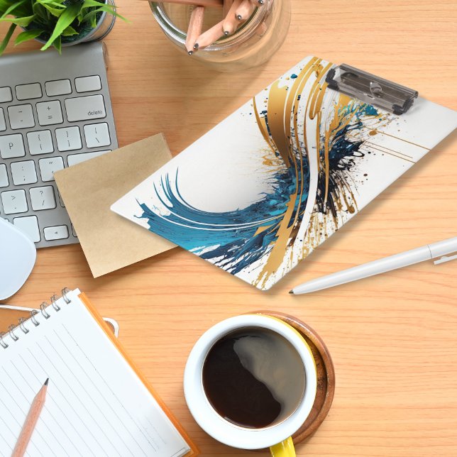 Abstrakt Blue & Gold Clipboard - Dynamisches Desig Klemmbrett (Von Creator hochgeladen)