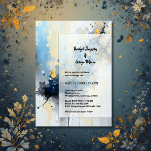 Abstrakt Blue & Gold Ink Spritzer Hochzeit Einladung