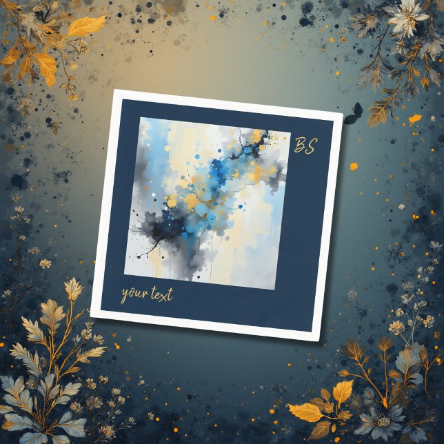 Abstrakt Blue & Gold Ink Spritzer Hochzeit Serviette (Von Creator hochgeladen)