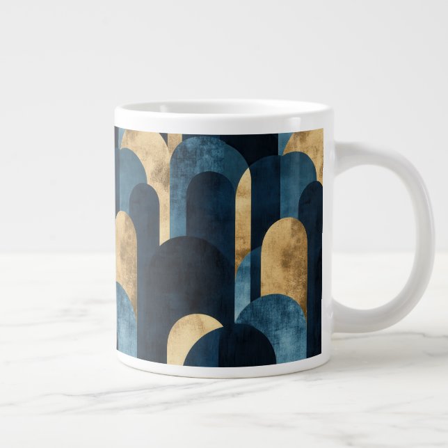 Abstrakt Blue Gold Navy Jumbo-Tasse (Rechts)
