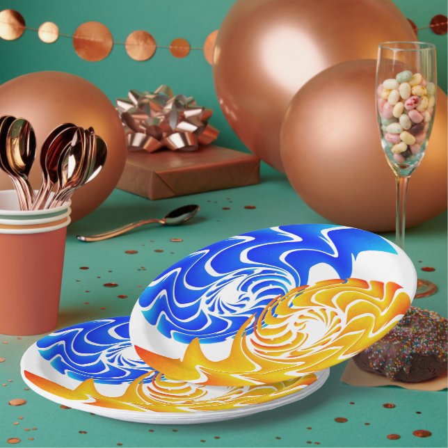 Abstrakt Blue Gold Yin Yang Fishing Balance Pappteller (Multi)