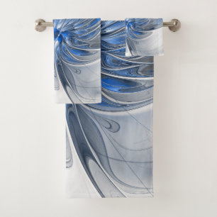 Abstrakt Blue Gray Fraktal Art Blume Badhandtuch Set